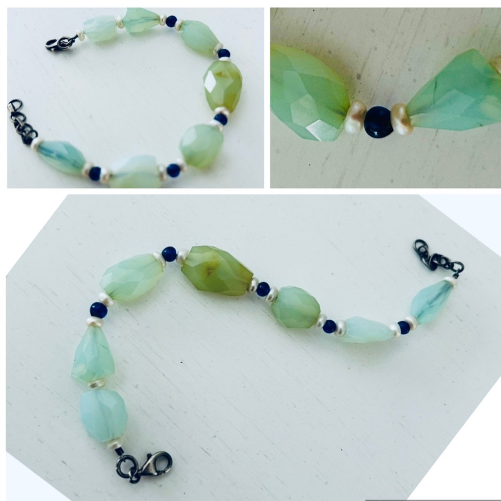 Gemstone Handcrafted Green and Blue Beaded Bracelet